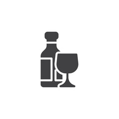Wine bottle and glass vector icon