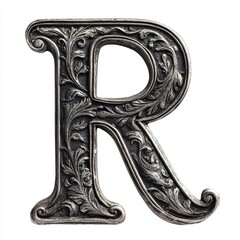 Ornate silver letter "R" with intricate floral designs.