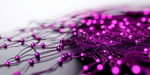 Purple Global network, representing digital connections with interconnected circuits and nodes, symbolizing global communication and modern technological connectivity 