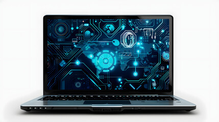 the laptop with digital interface with a white accent, vintage, png