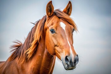 Obraz premium Stunning Brown Horse Head Portrait on White Isolated Background - Ideal for Equine Enthusiasts, Art Projects, and Stock Photography Needs