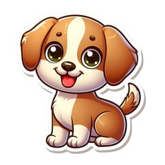 Fototapeta premium AI Generate of Sticker Puppy or Baby Dog in cartoon style with a happy expression, isolated in white background