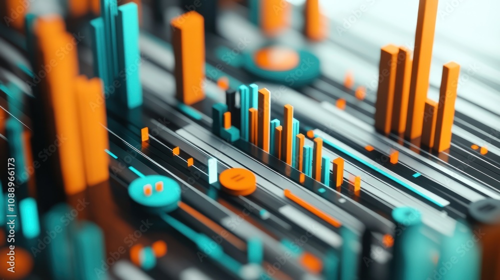 Aufkleber Abstract data visualization with colorful bars and circles representing metrics.