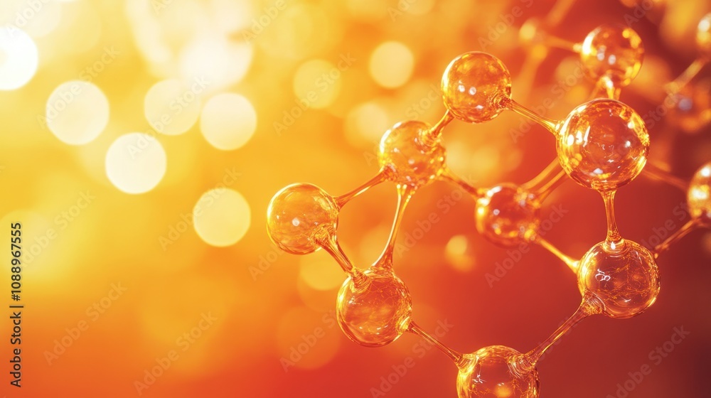Poster close-up of molecular structures illuminated by warm light, symbolizing scientific exploration.