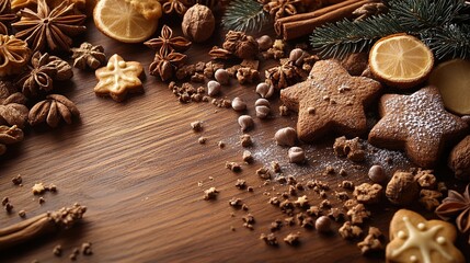 Christmas baking with powdered cookies and pinecones.