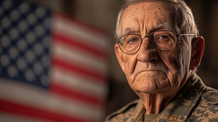 Portrait of an Elderly Veteran Demonstrating Resilience and Patriotism