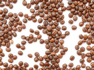 Fototapeta premium 3d render of perfectly aligned rows of roasted coffee beans on white background, texture, aromatic, coffee beans