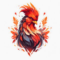 AI generate red rooster head illustration, chicken head logo image, watercolor chicken head, rooster cartoon, clip art, isolated by white background