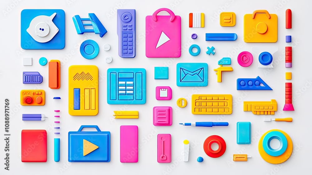 Poster colorful abstract shapes and icons design composition