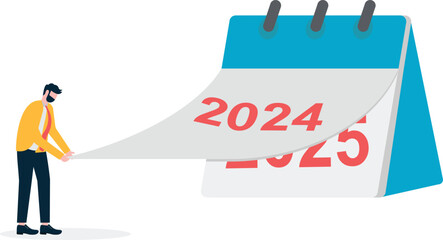 Business in 2025. opportunities for success. Businessman changing a new year calendar to 2025. Illustration

