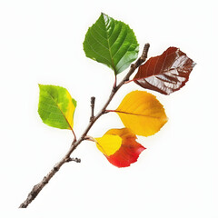 Obraz premium autumn twig with colorful leaves in a seasonal arrangement isolated on white or with a white accent, space for captions, png