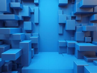 Fototapeta premium Abstract arrangement of blue 3D blocks creating a futuristic tech wallpaper, creative, concept, technology