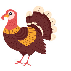 Cute cartoon turkey. Country poultry. Happy Thanksgiving. Isolated on white background.