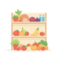 新鮮彩り野菜果物棚並べる夏の収穫祭