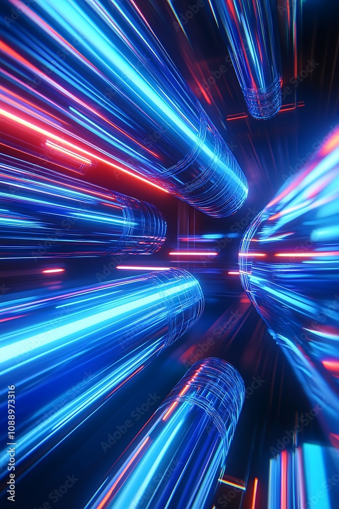 Aufkleber Abstract digital tunnel with vibrant blue and red light streaks creating a sense of speed and motion, perfect for futuristic themes and technology backgrounds.