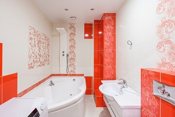 interior apartment room bathroom, sink, decorative elements, toilet. WC, sanitary unit, wash room
