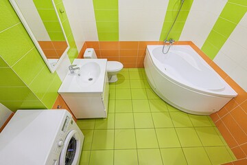 interior apartment room bathroom, sink, decorative elements, toilet. WC, sanitary unit, wash room