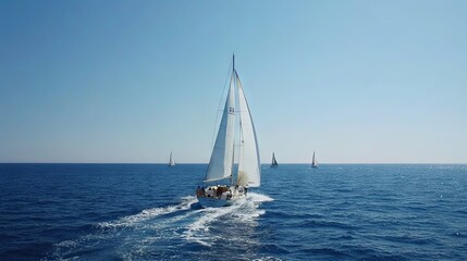 Fototapeta premium Sailing Yacht on the Open Ocean: A Summer Adventure