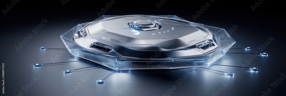 Poster A futuristic, sleek device with a hexagonal shape and glowing elements, possibly a tech gadget.