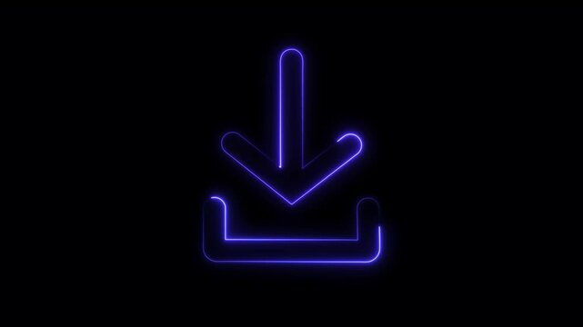 glowing neon animation of download icon arrow icon. on black background