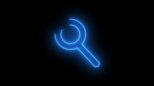 neon search icon animation. outline neon magnifying glass icon on black background. Glowing neon magnifying Glass Icon animation