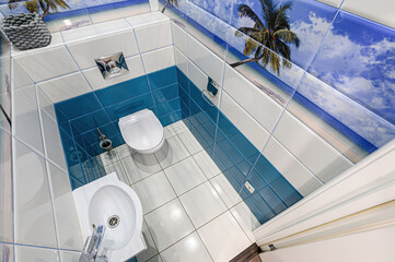 interior apartment room bathroom, sink, decorative elements, toilet. WC, sanitary unit, wash room
