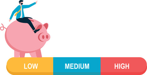 Financial Risk or Financial Risk Assessment. Businessman with Piggy Bank Facing Loss. Financial Mistake,
