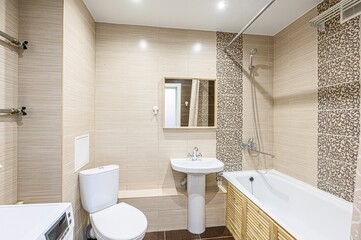 interior apartment room bathroom, sink, decorative elements, toilet. WC, sanitary unit, wash room