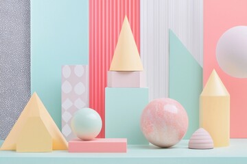 Collection of abstract geometric shapes in soft, pastel colors, perfect for trendy backgrounds or posters. 