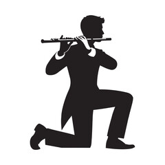 Person playing the flute silhouette vector art black color design and solid white background  © Mizanur Rahman