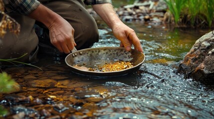 Man Gold panning in the water
