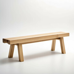 Fototapeta premium A natural oak bench with simple, straight lines, highlighted against a plain white backdrop.