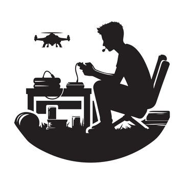 recommend clip art: Person playing video games silhouette vector art black color design and solid white background 