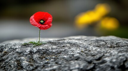 Vibrant Red Poppy Blooming on a Rocky Surface
