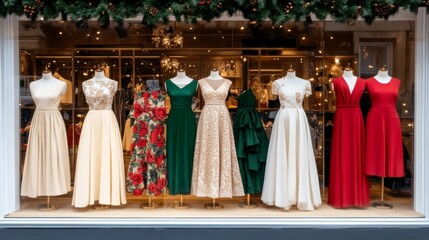 Fototapeta premium Christmas shopping event in an upscale boutique exclusive discounts on designer fashion