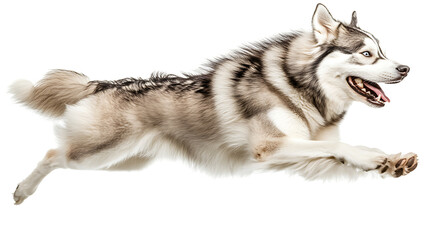 Obraz premium cheerful Siberian husky running joyfully in mid air, showcasing its energy and playfulness