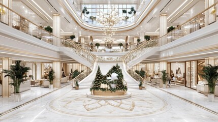 Obraz premium Christmas shopping spree at an exclusive mall luxury items displayed