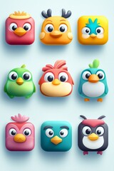 Set of cute, colorful character icons, with friendly and inviting expressions