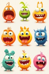 Fototapeta premium Set of cute, colorful character icons, with friendly and inviting expressions