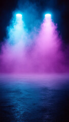 Mysterious abstract background with fog and colorful lights creating enchanting atmosphere