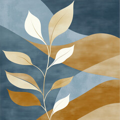 Nature inspired abstract background with organic shapes and leaves