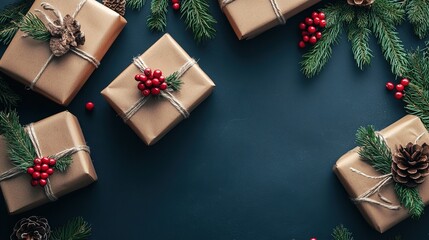 Holiday gift-wrapping event cozy interior festive decor winter wonderland top-down view seasonal joy