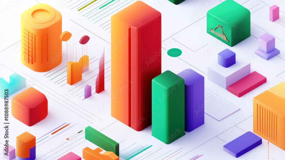 Poster Abstract illustration featuring colorful geometric shapes representing data and analytics.