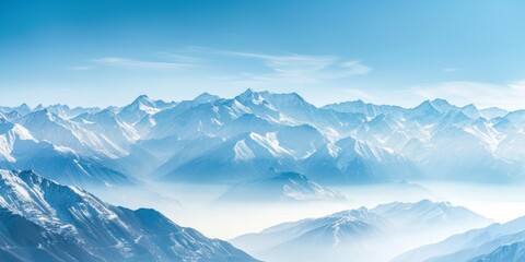 Obraz premium Panoramic view of snow mountains range landscape. Generative AI.