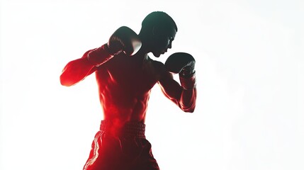 Boxer practicing on white background.