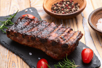 Grilled Pork ribs barbecue photography . Top view