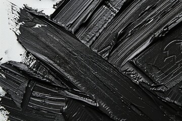 Fototapeta premium Photo of Many rough dark black smears of acrylic oil paint on flat surface. Background texture for backdrops or mapping