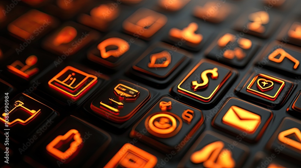 Poster Illuminated App Icons On A Dark Interface