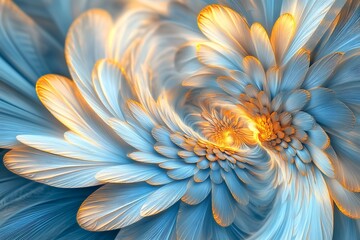Obraz premium Abstract Blue and Gold Flower: Close-up Macro Photography of Intricate Petals, Nature-Inspired Botanical Art, Floral Design, Wallpaper, and Background Image