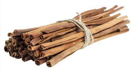 "Studio shot of cinnamon sticks and cinnamon powder arranged on a wooden surface, capturing the warm, aromatic essence of this spice. Ideal for culinary, baking, or autumn-themed imagery."